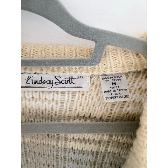 Vintage 1980s Lindsay Scott pastel-striped acrylic cardigan sweater-Size M - Picture 5 of 7